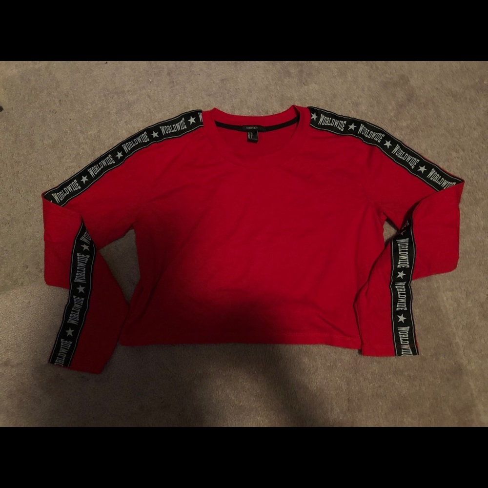 Red Long Sleeve Crop Top